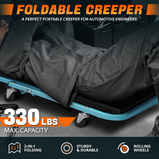 40 in. L 2-IN-1 Folding Rolling Car Creepers & Seat <br> Dimension (in.): 40 L X 17.32 W X 4.72 H