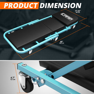 40 in. L 2-IN-1 Folding Rolling Car Creepers & Seat <br> Dimension (in.): 40 L X 17.32 W X 4.72 H