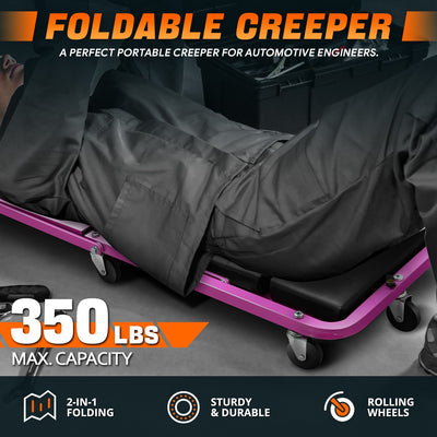 48 in. L 2-in-1 Folding Rolling Car Creepers & Seat <br> Dimension (in.): 47.24 X 17.91 W X 5.9 H