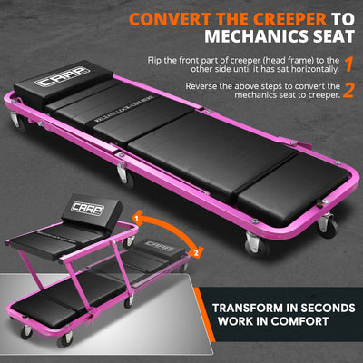 48 in. L 2-in-1 Folding Rolling Car Creepers & Seat <br> Dimension (in.): 47.24 X 17.91 W X 5.9 H