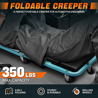 48 in. L 2-in-1 Folding Rolling Car Creepers & Seat <br> Dimension (in.): 47.24 X 17.91 W X 5.9 H