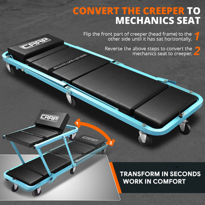 48 in. L 2-in-1 Folding Rolling Car Creepers & Seat <br> Dimension (in.): 47.24 X 17.91 W X 5.9 H