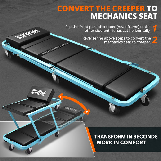 48 in. L 2-in-1 Folding Rolling Car Creepers & Seat <br> Dimension (in.): 47.24 X 17.91 W X 5.9 H