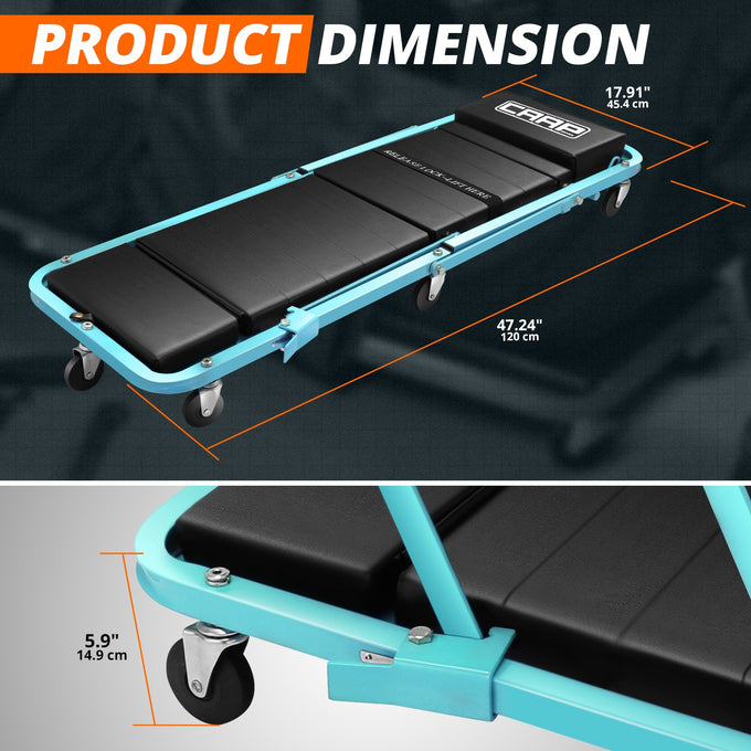 48 in. L 2-in-1 Folding Rolling Car Creepers & Seat <br> Dimension (in.): 47.24 X 17.91 W X 5.9 H