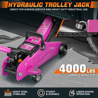 2 Ton Hydraulic Trolley Floor Jack w/Swivel Casters <br> Built-in overload safety valve
