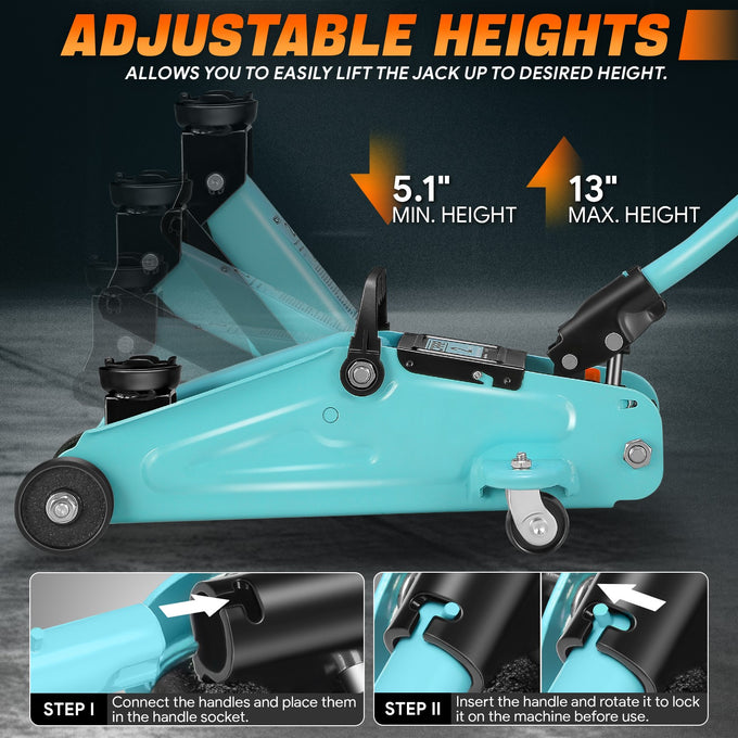 2 Ton Hydraulic Trolley Floor Jack w/Swivel Casters <br> Built-in overload safety valve