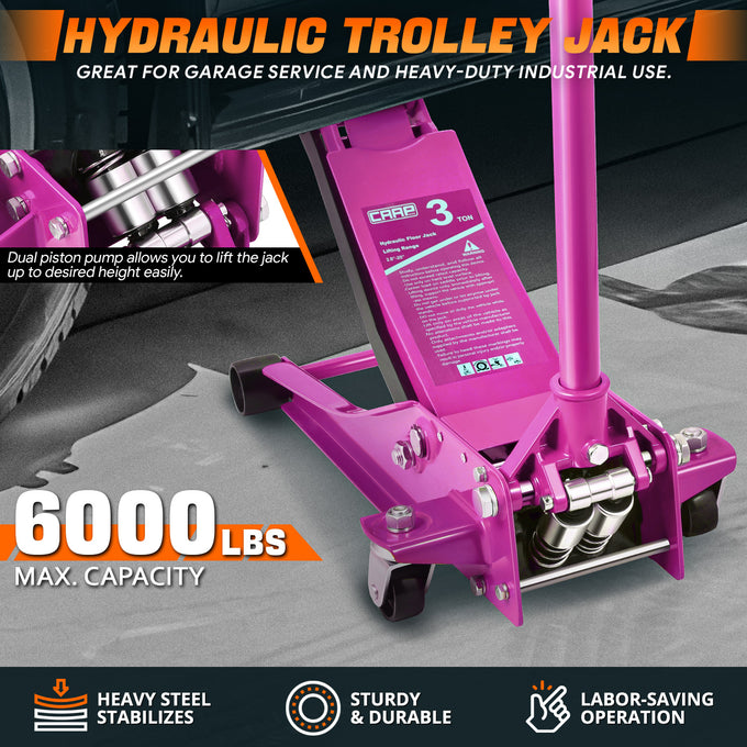 3 Ton Hydraulic Trolley Floor Jack <br>7.87in. x 16.5 in. x 17.32 in.