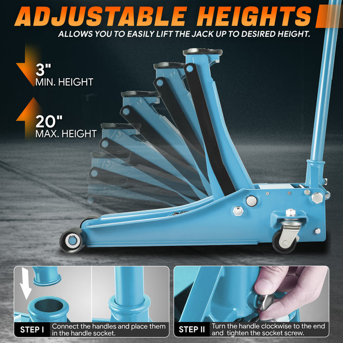 3 Ton Hydraulic Trolley Floor Jack <br>7.87in. x 16.5 in. x 17.32 in.