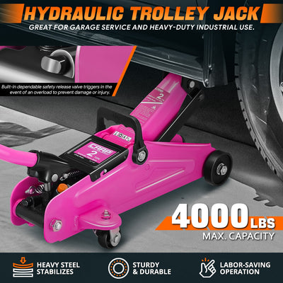 2 Ton Hydraulic Trolley Floor Jack w/Jack Stands <br> Adjustable height: 11 in. to 17 in.