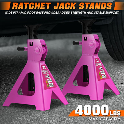 2 Ton Hydraulic Trolley Floor Jack w/Jack Stands <br> Adjustable height: 11 in. to 17 in.