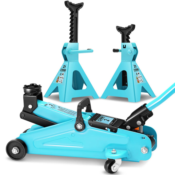 2 Ton Hydraulic Trolley Floor Jack w/Jack Stands <br> Adjustable height: 11 in. to 17 in.