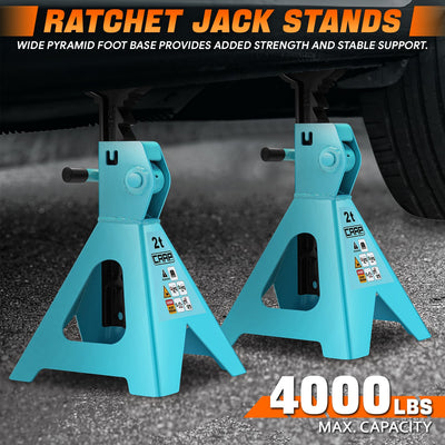 2 Ton Hydraulic Trolley Floor Jack w/Jack Stands <br> Adjustable height: 11 in. to 17 in.