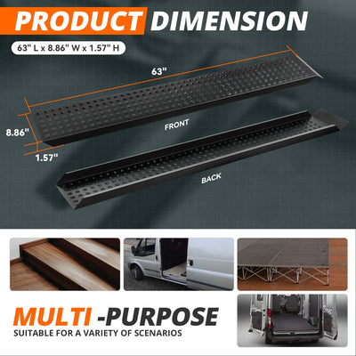 Versatile Anti-slip Arched steel loading Ramps <br> Dimensions (in.): 63 L x 8.86 W x 7.57 H