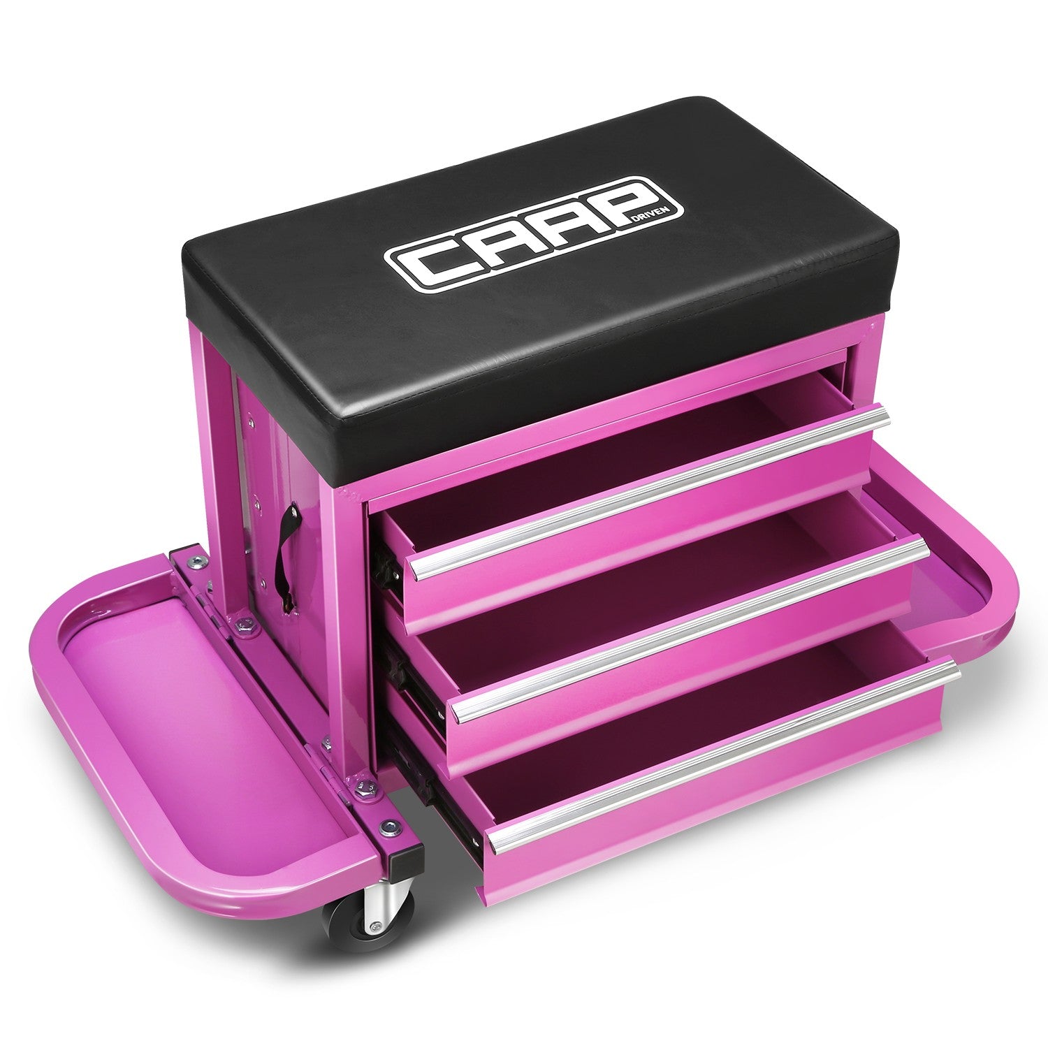 3 Drawer Rolling Mechanics Seat W/Folding Side Tray <br> Cushion Dimension: 410x225mm