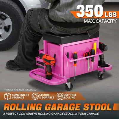 3 Drawer Rolling Mechanics Seat W/Folding Side Tray <br> Cushion Dimension: 410x225mm