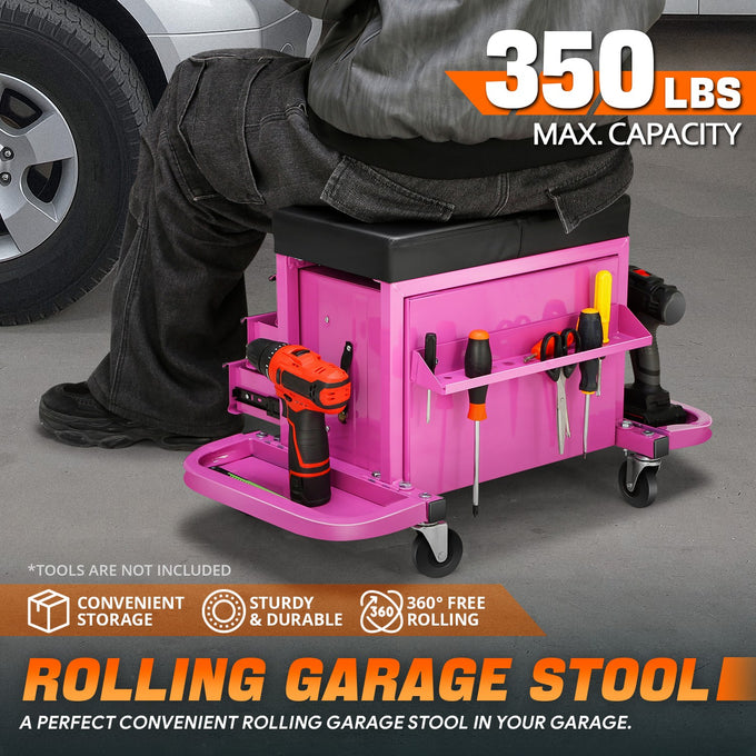 3 Drawer Rolling Mechanics Seat W/Folding Side Tray <br> Cushion Dimension: 410x225mm