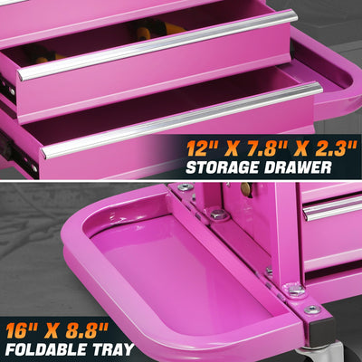 3 Drawer Rolling Mechanics Seat W/Folding Side Tray <br> Cushion Dimension: 410x225mm