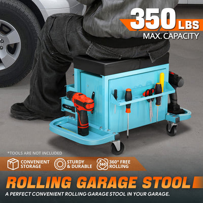 3 Drawer Rolling Mechanics Seat W/Folding Side Tray <br> Cushion Dimension: 410x225mm