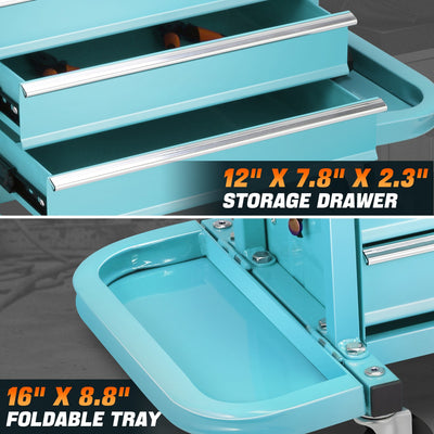 3 Drawer Rolling Mechanics Seat W/Folding Side Tray <br> Cushion Dimension: 410x225mm