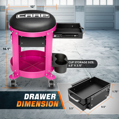 Mechanic Rolling Tool Seat w/Drawer Toolbox <br> Drawer Measures(in.): 5.5 W x 9.5 L x 1.75 H