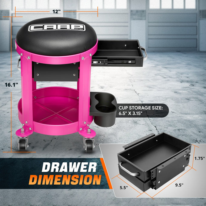 Mechanic Rolling Tool Seat w/Drawer Toolbox <br> Drawer Measures(in.): 5.5 W x 9.5 L x 1.75 H