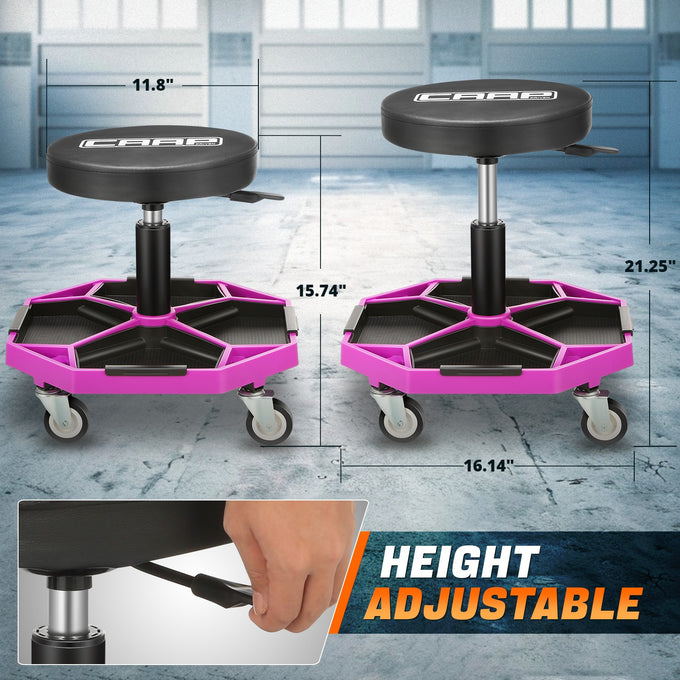 Adjustable Rolling Seat W/Removable Tray <br> Adjustable Seat Height: 15.74 to 21.25 in.
