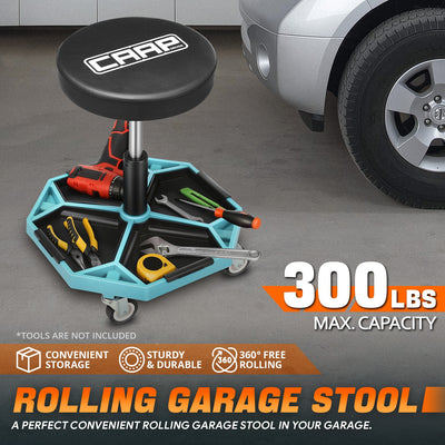 Adjustable Rolling Seat W/Removable Tray <br> Adjustable Seat Height: 15.74 to 21.25 in.