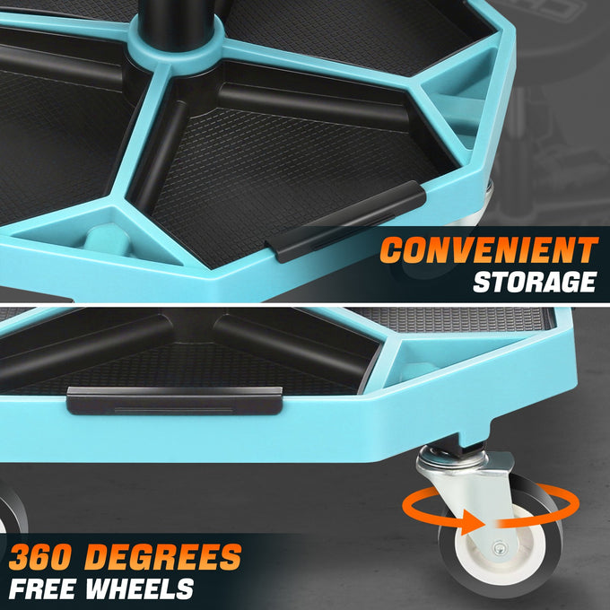 Adjustable Rolling Seat W/Removable Tray <br> Adjustable Seat Height: 15.74 to 21.25 in.