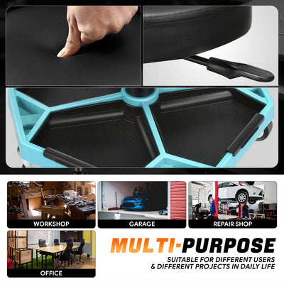 Adjustable Rolling Seat W/Removable Tray <br> Adjustable Seat Height: 15.74 to 21.25 in.