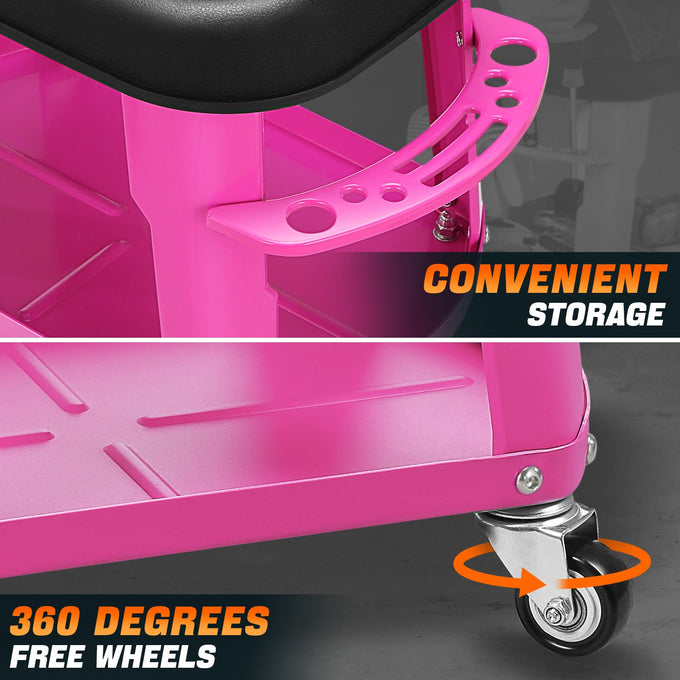 Adjustable Rolling Pneumatic Creeper Seat <br> Dimension: 16.14 in. L x 10.62 in. W x 13.78 in. H