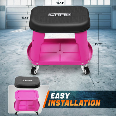 Adjustable Rolling Pneumatic Creeper Seat <br> Dimension: 16.14 in. L x 10.62 in. W x 13.78 in. H