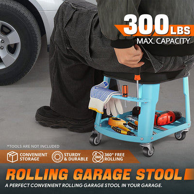 Adjustable Rolling Pneumatic Creeper Seat <br> Dimension: 16.14 in. L x 10.62 in. W x 13.78 in. H