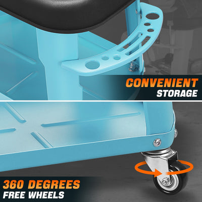 Adjustable Rolling Pneumatic Creeper Seat <br> Dimension: 16.14 in. L x 10.62 in. W x 13.78 in. H