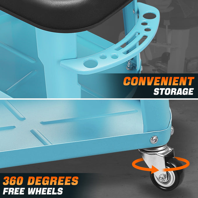 Adjustable Rolling Pneumatic Creeper Seat <br> Dimension: 16.14 in. L x 10.62 in. W x 13.78 in. H