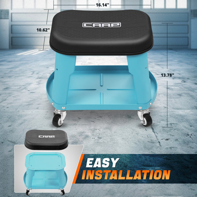 Adjustable Rolling Pneumatic Creeper Seat <br> Dimension: 16.14 in. L x 10.62 in. W x 13.78 in. H