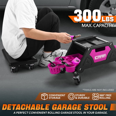 Versatile Mechanic Rolling Stool w/Storage tray <br> Dimensions: 25-1/2 in. L x 13 in. H x 12 in. W