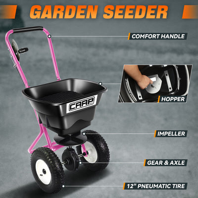 80 LBS / 29L Adjustable Walk-Behind Spreader <br> W/12 In. Tires and wide-set frame