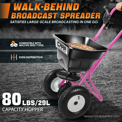 80 LBS / 29L Adjustable Walk-Behind Spreader <br> W/12 In. Tires and wide-set frame
