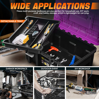 2-in-1 Portable Tool Box Set (Removable Trays) <br>Outer Dimensions( in.): 17.32 L x 12.99 W x 18.5 H