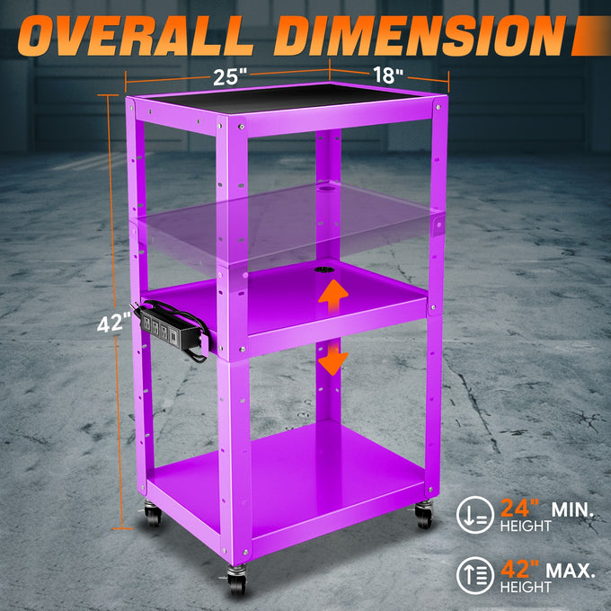 3-Layer Utility Steel Media AV Cart <br> 25 In. x18 In. x24 In. -42 In.