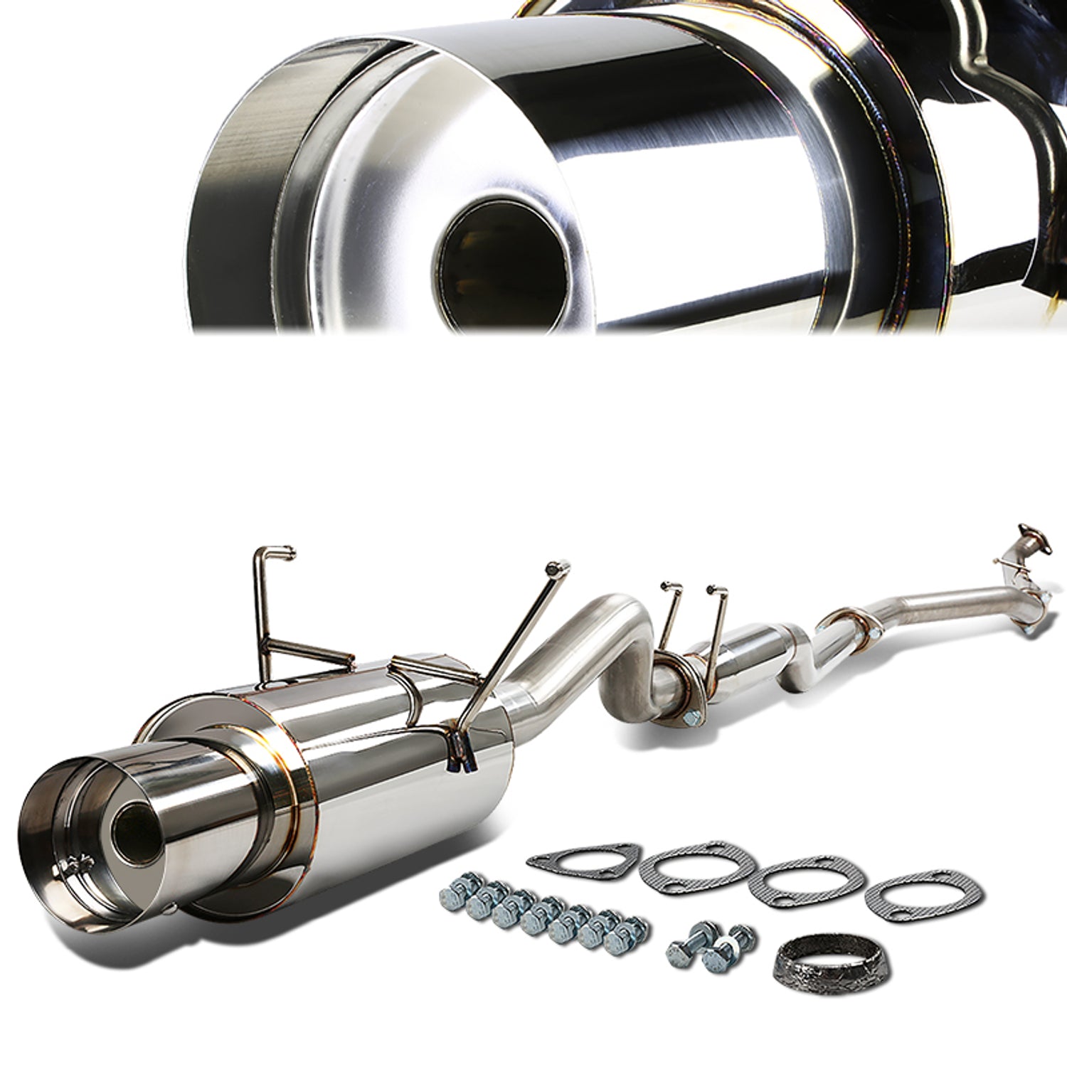 Catback Exhaust System w/4 in. OD Muffler Tip <br>01-05 Honda Civic DX/GX/LX/HX