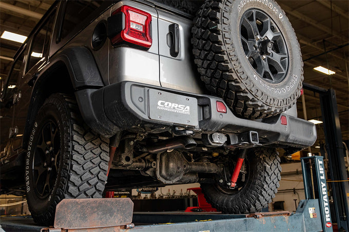 2.75in Cat-Back Single Rear Exit w/Turn Down Tips <br> 2018-2023 Jeep Wrangler
