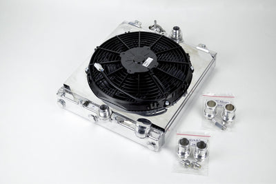 Universal Half Radiator w/ SPAL Fan & Shroud <br> 92-00 Honda Civic 03-06 Mitsubishi Lancer