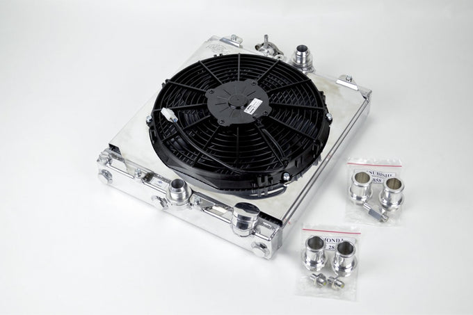Universal Half Radiator w/ SPAL Fan & Shroud <br> 92-00 Honda Civic 03-06 Mitsubishi Lancer