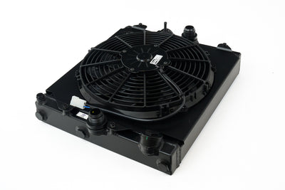 Universal Half Radiator w/ SPAL Fan & Shroud - Black <br> 92-00 Honda Civic 03-06 Mitsubishi Lancer