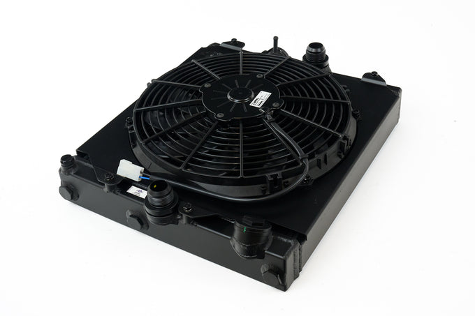 Universal Half Radiator w/ SPAL Fan & Shroud - Black <br> 92-00 Honda Civic 03-06 Mitsubishi Lancer