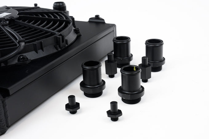 Universal Half Radiator w/ SPAL Fan & Shroud - Black <br> 92-00 Honda Civic 03-06 Mitsubishi Lancer