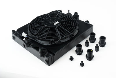 Universal Half Radiator w/ SPAL Fan & Shroud - Black <br> 92-00 Honda Civic 03-06 Mitsubishi Lancer