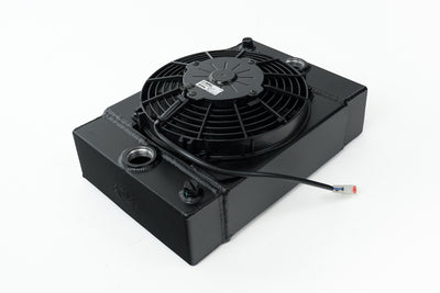 Radiator w/ SPAL Fan & Mounting Kit - Black <br> 10.5in H x 10in L x 3.6in W