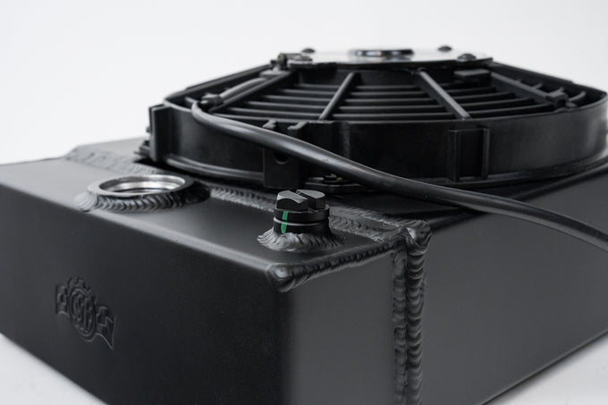 Radiator w/ SPAL Fan & Mounting Kit - Black <br> 10.5in H x 10in L x 3.6in W